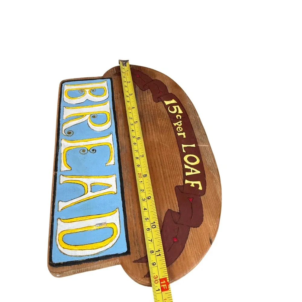 Vintage Hand Painted Wooden Bread Sign Folk Art Bakery Kitchen Decor 15 Cents
